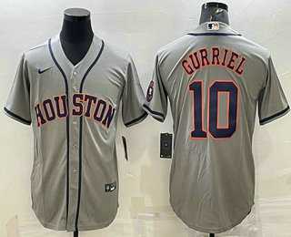 Men%27s Houston Astros #10 Yuli Gurriel Grey With Patch Stitched MLB Cool Base Nike Jersey